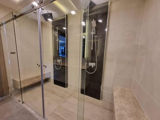 Modern bathroom with glass shower cubicle