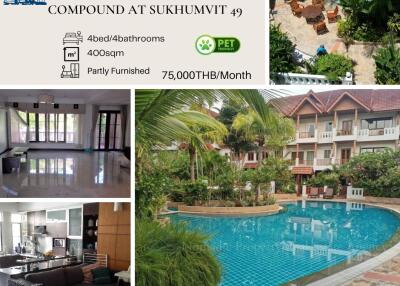 Collage of Townhouse Features Including Interior and Swimming Pool
