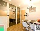 Modern kitchen with dining area and glass partition