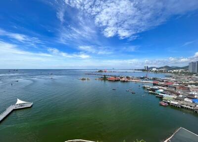 Panoramic seaside view from property showing ocean, sky, and coastal town