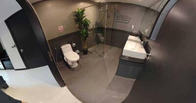 Modern bathroom interior with walk-in shower