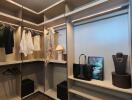 Spacious walk-in closet with custom shelving and integrated lighting