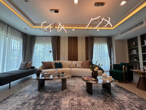 Elegant living room with modern furniture and decorative lighting