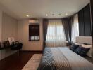 Cozy and well-designed bedroom interior with ample lighting