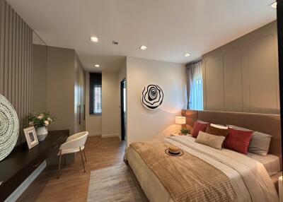 Cozy modern bedroom with decorative elements