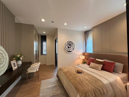 Cozy modern bedroom with decorative elements