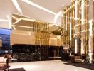 Luxurious hotel lobby with elegant lighting and decor