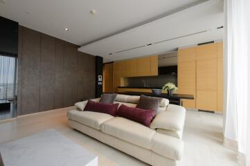 Modern living room with open kitchen design