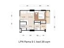 Floor plan of a one-bedroom apartment with measured layout