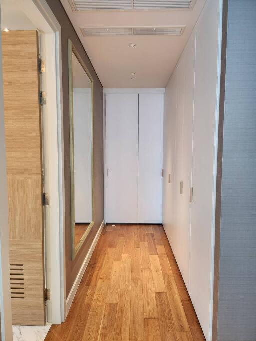 Modern hallway interior with wooden flooring
