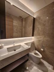 Modern bathroom interior with marble finishes