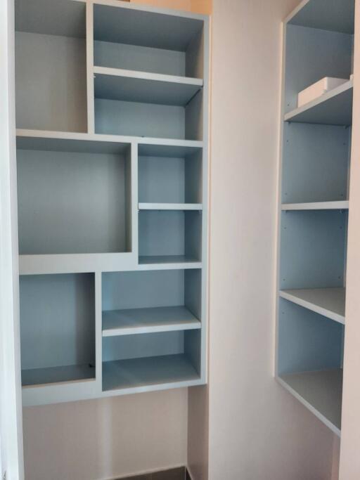 Empty built-in shelves in a modern home