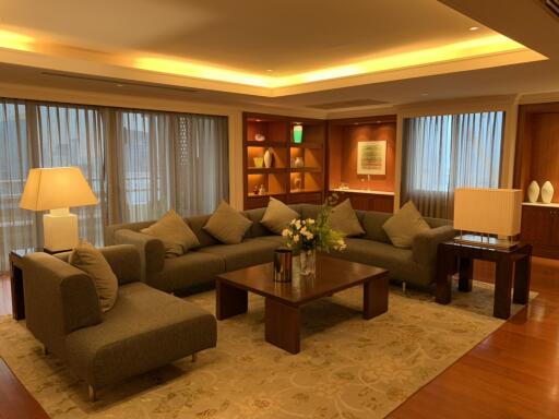Elegant living room with soft lighting and comfortable seating