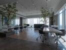 Spacious modern office with large windows and city view