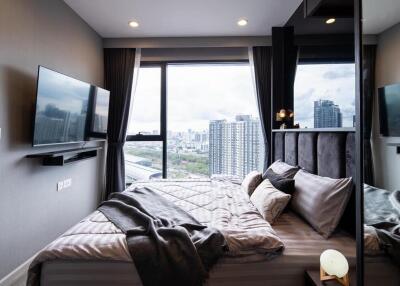 Modern bedroom with city view