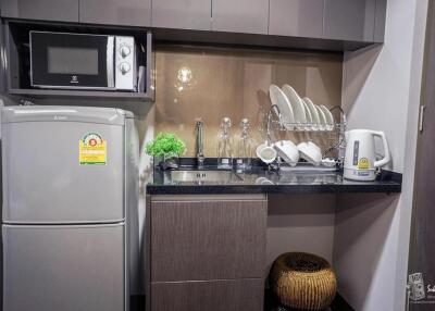 Modern compact kitchen with integrated appliances