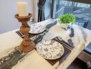 Elegantly set dining table with modern decor