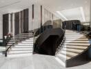 Elegant grand staircase in a modern lobby interior