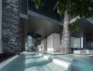 Modern building with an outdoor swimming pool and panoramic city views