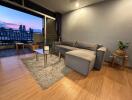 Spacious and well-furnished living room with city view
