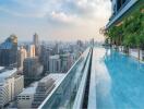 Rooftop swimming pool with a city skyline view