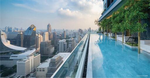 Rooftop swimming pool with a city skyline view