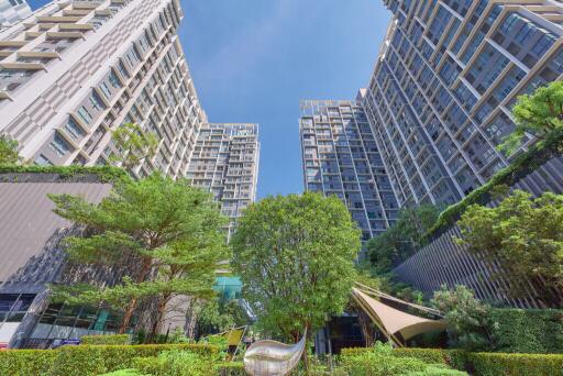 Modern residential high-rise buildings with landscaped courtyard