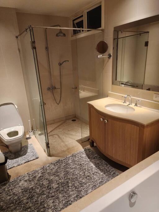 Contemporary bathroom interior with shower and vanity