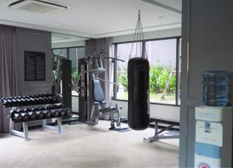 Home gym with modern equipment and natural light