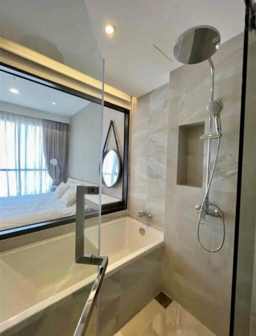 Modern bathroom with large shower and bathtub