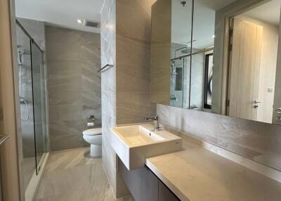 Modern bathroom with spacious shower and elegant design