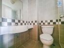 Compact bathroom with checkered tile design