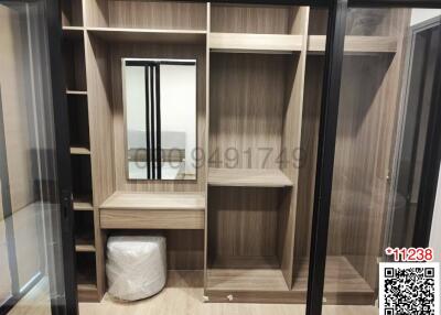Spacious bedroom with large built-in wardrobe
