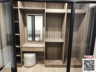 Spacious bedroom with large built-in wardrobe