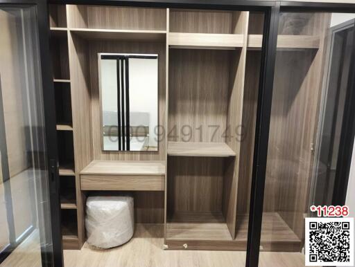 Spacious bedroom with large built-in wardrobe