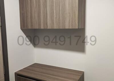 Interior wall with wooden cabinetry