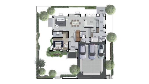 Architectural floor plan of a residential house with furniture layout
