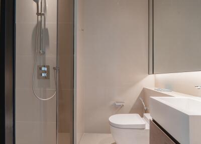 Modern bathroom with glass shower and clean design