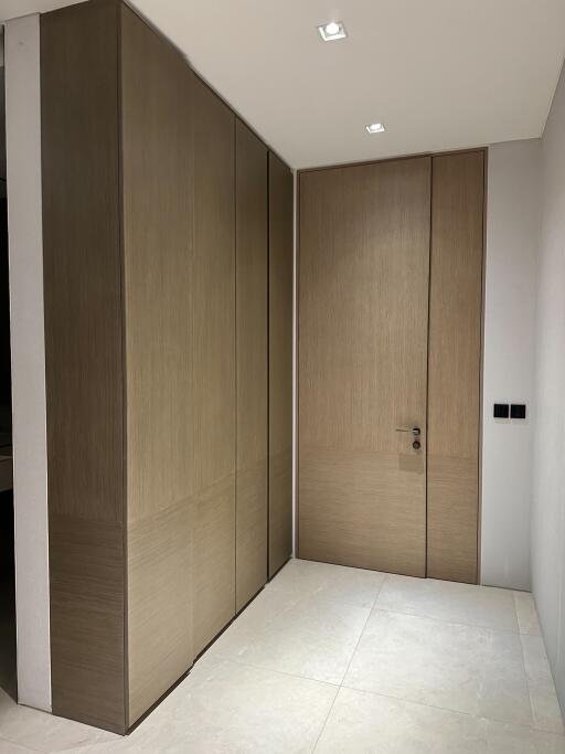 Modern hallway with wooden wardrobe