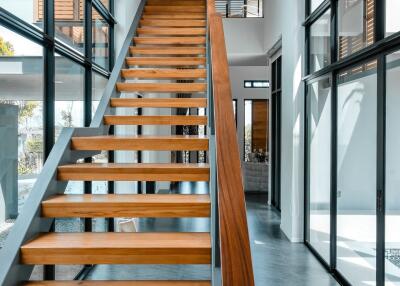 Modern staircase in a contemporary building with natural lighting