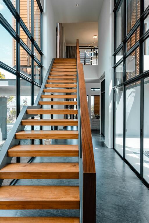 Modern staircase in a contemporary building with natural lighting