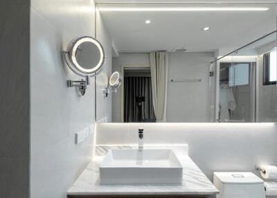 Modern bathroom with clean lines and bright lighting