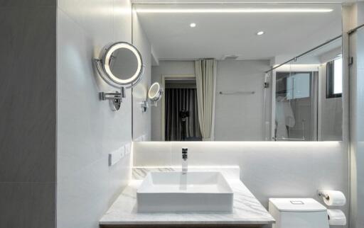 Modern bathroom with clean lines and bright lighting