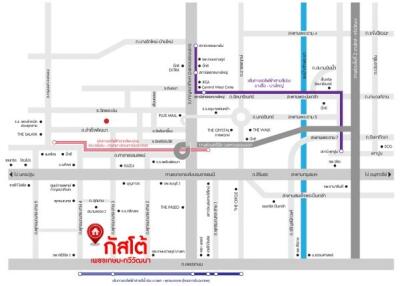 Map of an urban area with street names and locations in a foreign language, not suitable to represent a living space for property ad cover