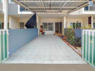 Spacious covered patio in a residential building