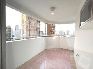 Bright and spacious balcony with city view