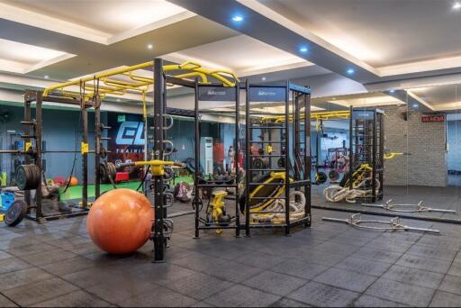 Modern home gym with various exercise equipment