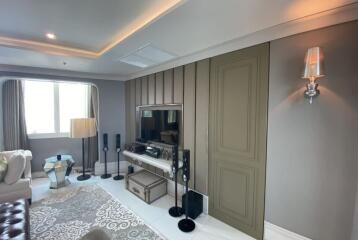 Elegant living room with modern entertainment system