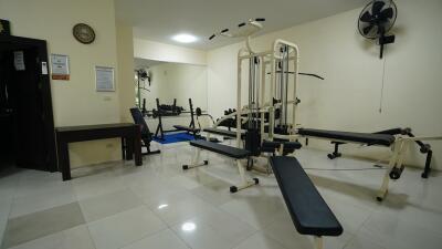 Home gym with exercise equipment