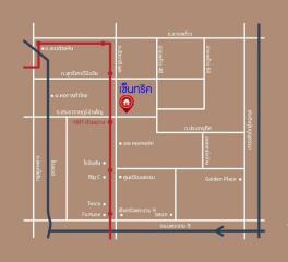 Overhead simplified map of streets and transportation in a city